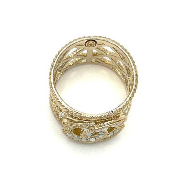 Chanel Gold Tone Faux Pearls and Strass CC Band RIng  EUC - Picture 10 of 12